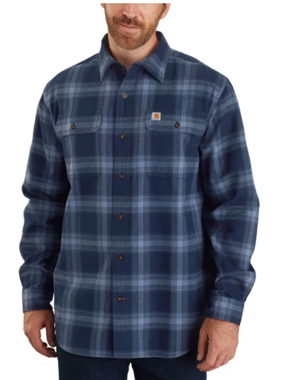 Carhartt Long Sleeve Plaid Flannel Button Up Work Shirt Navy Blue Shacket 4XL